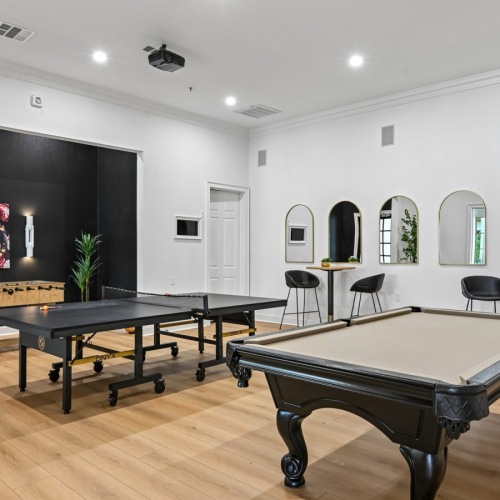 Room with billiards, ping pong, and foosball