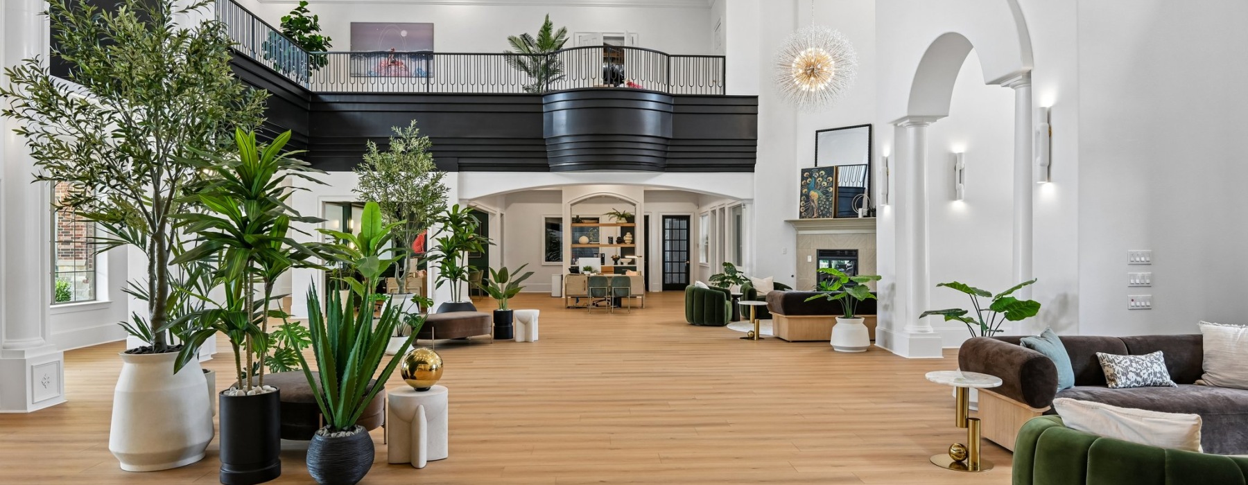 a living room with a fireplace