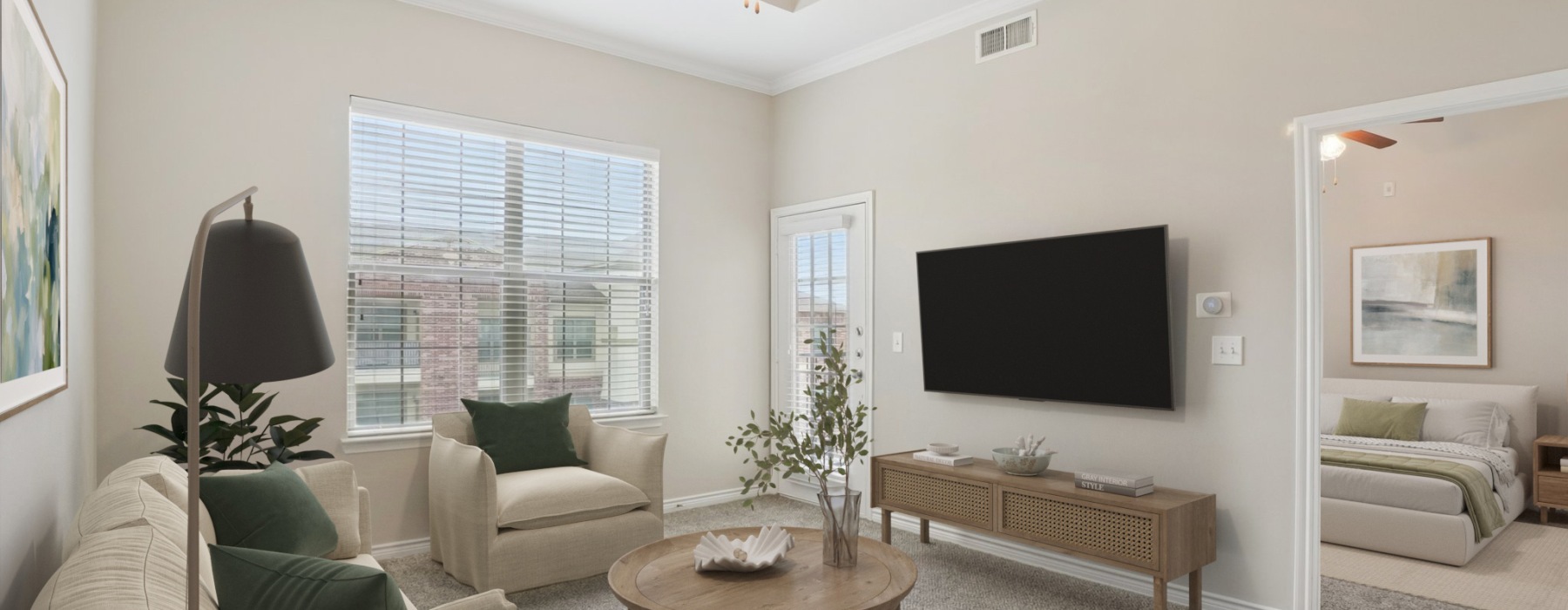 a living room flooded with natural sunlight