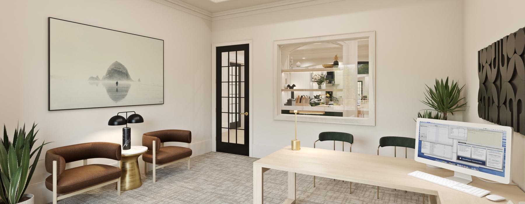 a room with a table and chairs